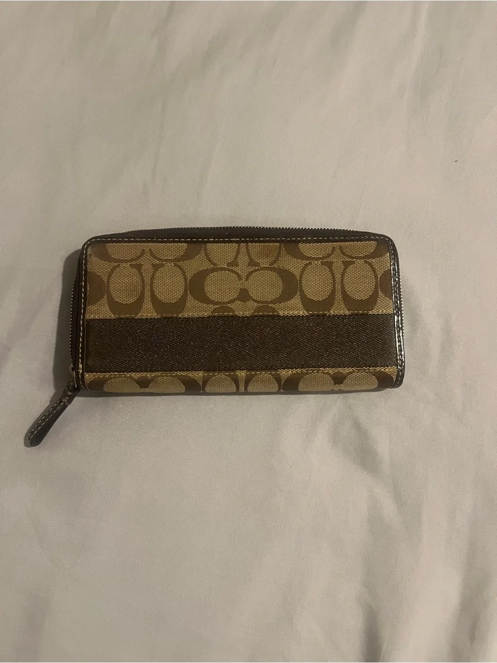 Coach Brown Signature Canvas Zip Card Holder